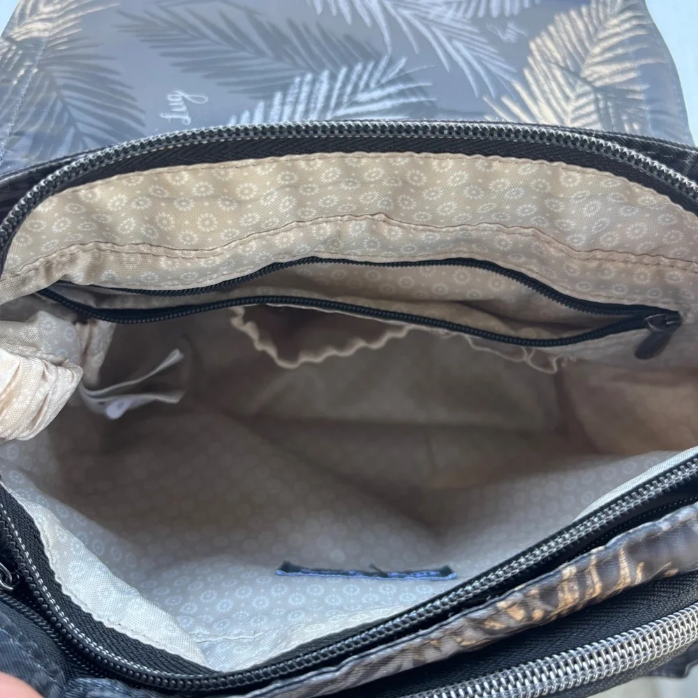 Lug‎ Presto Quilted Crossbody Bag Tropical Palm Leaf Black Grey Tan Adj Strap